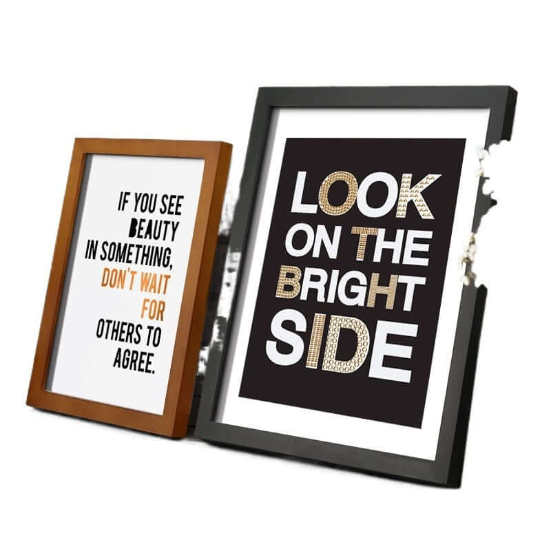 Solid wood picture frames with motivational quotes, perfect for home decoration in Nordic style.