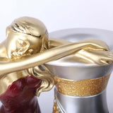 Aquarius beauty wine rack featuring a handmade golden female figure embracing a polished bottle holder.