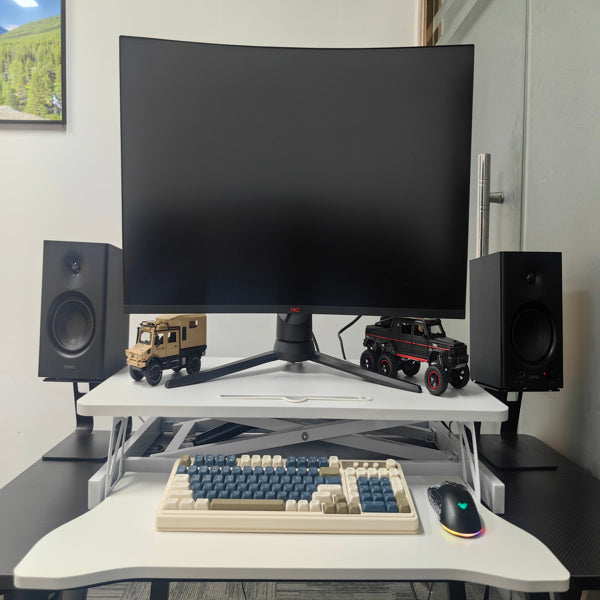 Height Adjustable Desk Converter – 32" Sit & Stand Workstation (White)
