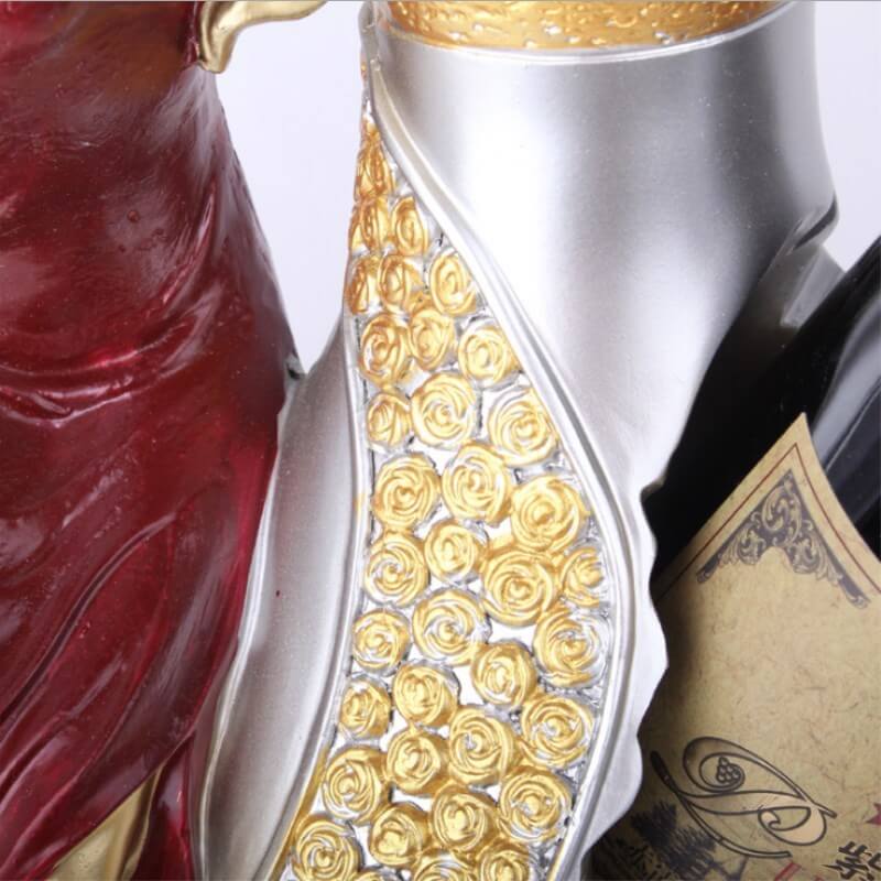 Close-up of a handcrafted Aquarius beauty wine rack made from natural resin, featuring intricate gold rose designs.