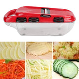 Multi-functional kitchen utensil featuring a stainless steel vegetable cutter with 7 blades, ideal for slicing and dicing vegetables.