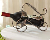 European style wrought iron wine rack showcasing a wine bottle, ideal for home decoration and vintage aesthetics.