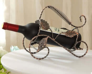 European style wrought iron wine rack showcasing a wine bottle, ideal for home decoration and vintage aesthetics.