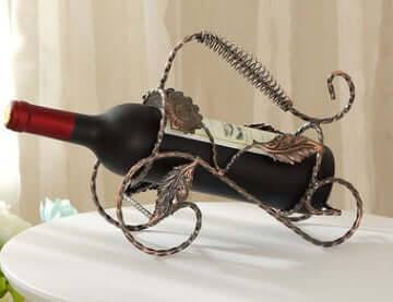 European style wrought iron wine rack with creative design and decorative leaf accents, perfect for home decoration.