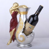Beautiful Aquarius beauty wine rack made of natural resin, featuring a graceful woman design, size 24x15.5x33.5 cm.