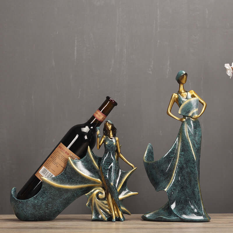 Elegant resin beauty wine rack featuring stylish female figures, perfect for home decor and gifting.