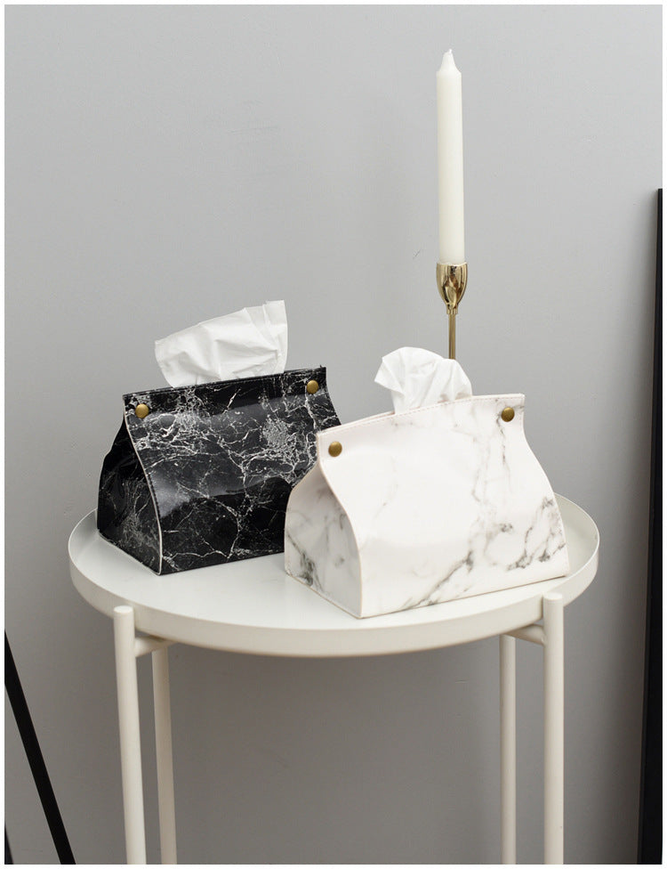 Light Luxury Nordic Ins Marbling Leather Tissue Box Home Living Room Dining Table Tissue Box Storage Tissue Bag