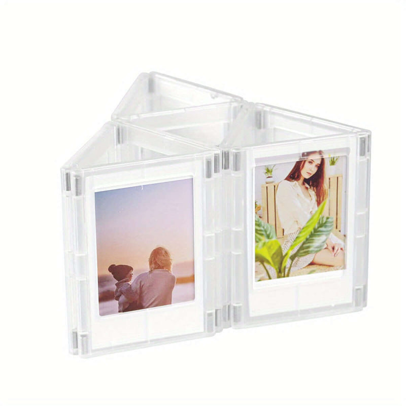 DIY magnetic photo frame displaying two wallet size pictures in a creative arrangement for versatile decoration.