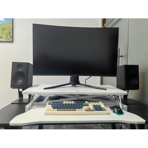 32" Height Adjustable Desk Converter – Dual Monitor Sit-Stand Workstation (White)