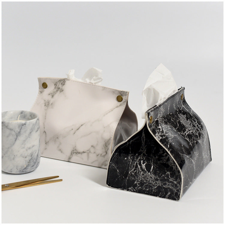 Light Luxury Nordic Ins Marbling Leather Tissue Box Home Living Room Dining Table Tissue Box Storage Tissue Bag