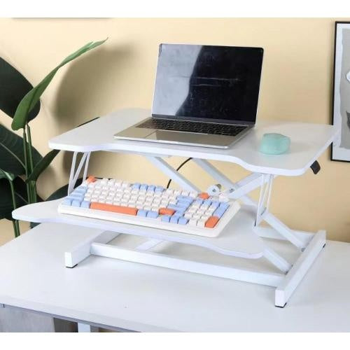 32" Height Adjustable Desk Converter – Dual Monitor Sit-Stand Workstation (White)