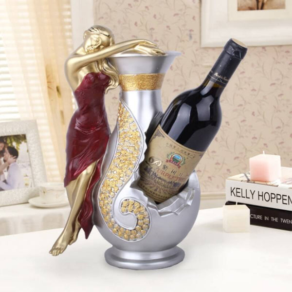 Aquarius beauty wine rack featuring a graceful figure design, handmade from natural resin, measuring 24x15.5x33.5 cm, perfect for wine display.