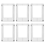 Set of six clear plastic magnetic photo frames for versatile DIY display and creative arrangements.