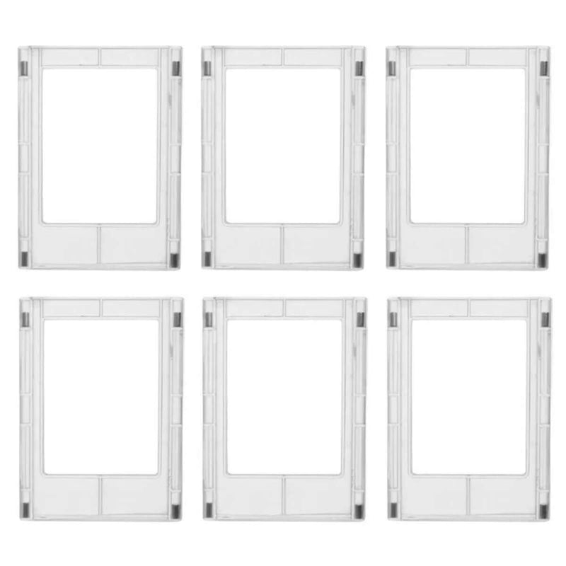 Set of six clear plastic magnetic photo frames for versatile DIY display and creative arrangements.