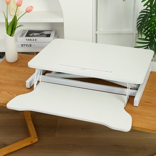 32" Height Adjustable Desk Converter – Dual Monitor Sit-Stand Workstation (White)