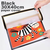 Black 30x40 cm paper cover showcasing colorful children's artwork, featuring a zebra and flowers.