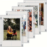 Set of DIY magnetic photo frames showcasing various pictures, ideal for creative display on refrigerators.