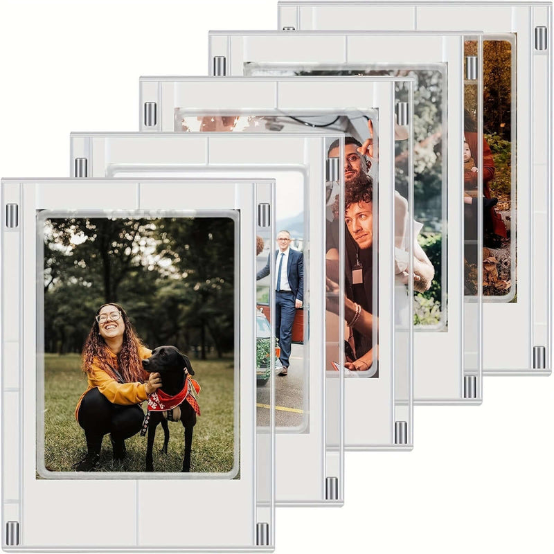 Set of DIY magnetic photo frames showcasing various pictures, ideal for creative display on refrigerators.