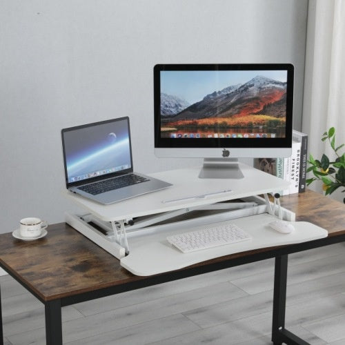 32" Height Adjustable Desk Converter – Dual Monitor Sit-Stand Workstation (White)