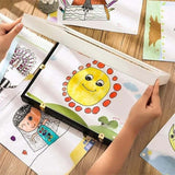 Child holding a colorful drawing in a modern rectangular kids art frame, showcasing creativity and fun art projects.