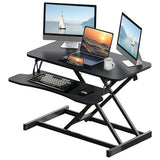 32" Height Adjustable Desk Converter – Dual Monitor Sit-Stand Workstation (White)
