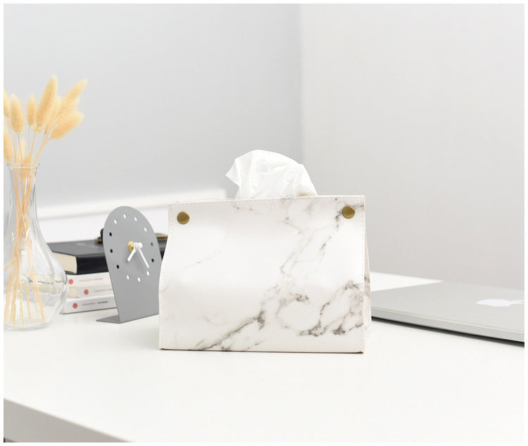 Light Luxury Nordic Ins Marbling Leather Tissue Box Home Living Room Dining Table Tissue Box Storage Tissue Bag