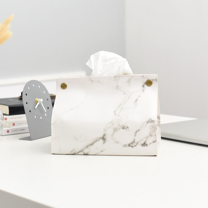 Light Luxury Nordic Ins Marbling Leather Tissue Box Home Living Room Dining Table Tissue Box Storage Tissue Bag
