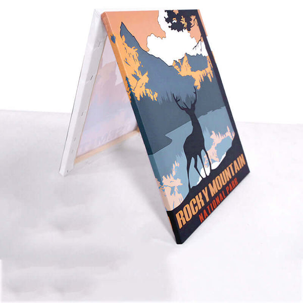 Rocky Mountain National Park canvas frame depicting a deer, stylish decor for living rooms and porches.