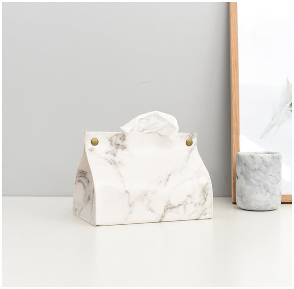 Light Luxury Nordic Ins Marbling Leather Tissue Box Home Living Room Dining Table Tissue Box Storage Tissue Bag