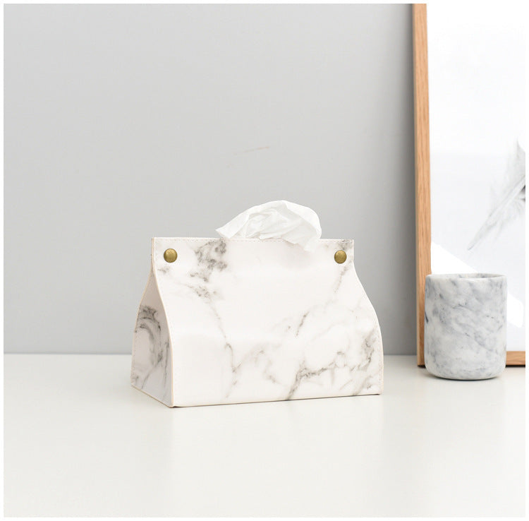 Light Luxury Nordic Ins Marbling Leather Tissue Box Home Living Room Dining Table Tissue Box Storage Tissue Bag
