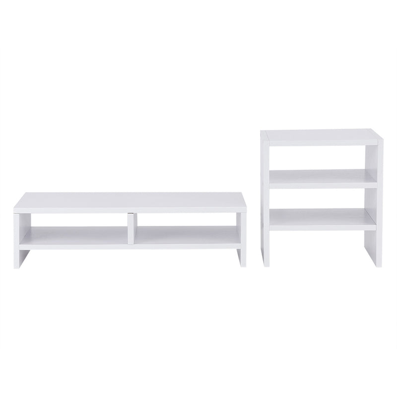 Computer Laptop Monitor Riser Stand Desktop Wooden Storage Organizer 3 Layer Shelf (White)