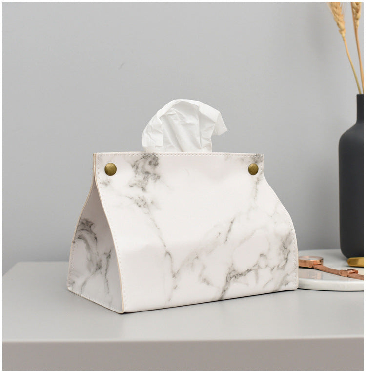 Light Luxury Nordic Ins Marbling Leather Tissue Box Home Living Room Dining Table Tissue Box Storage Tissue Bag