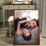 Solid wood picture frame displaying a romantic photo of a couple smiling together, ideal for home decoration.