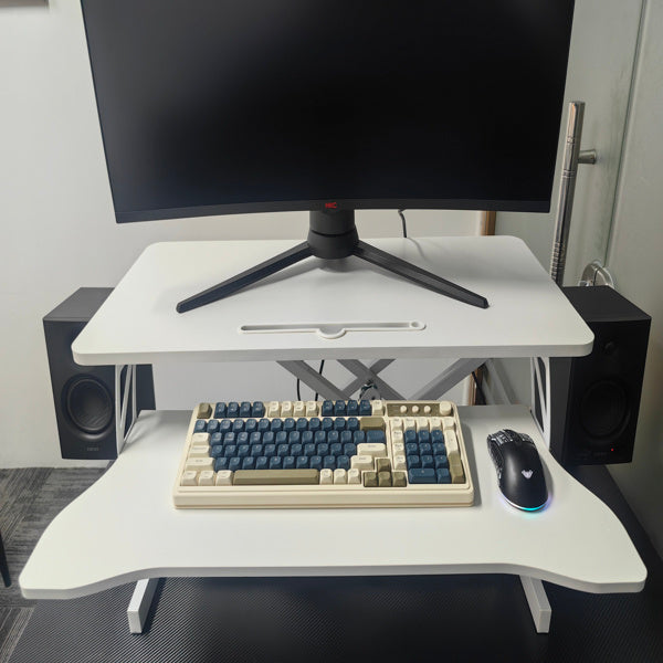 Height Adjustable Desk Converter – 32" Sit & Stand Workstation (White)