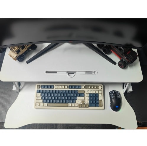 32" Height Adjustable Desk Converter – Dual Monitor Sit-Stand Workstation (White)