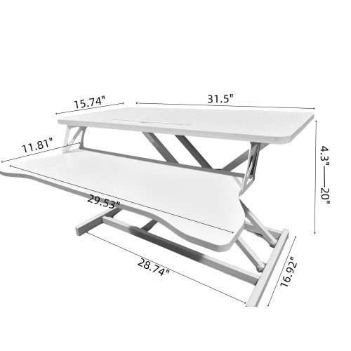 32" Height Adjustable Desk Converter – Dual Monitor Sit-Stand Workstation (White)