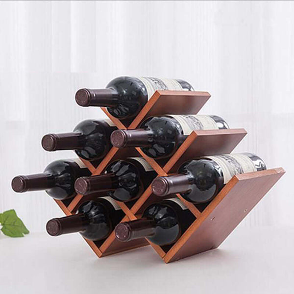 European wooden wine rack displays bottles with a stylish, simple design, perfect for desktop decoration.